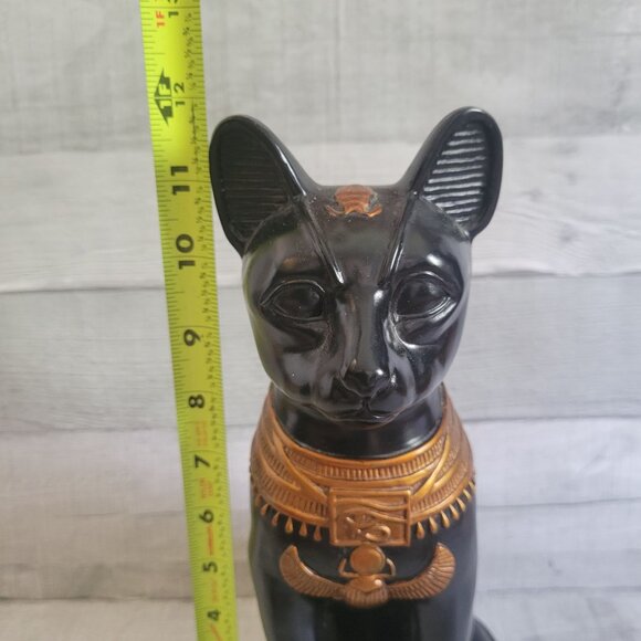 Egyptian Bastet Cat Goddess Statue - Black & Gold Resin Figurine - Picture 8 of 11